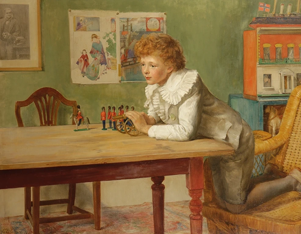 John Collier - Ritratto di Gervas Huxley da bambino mentre gioca con soldatini di piombo, 1900
